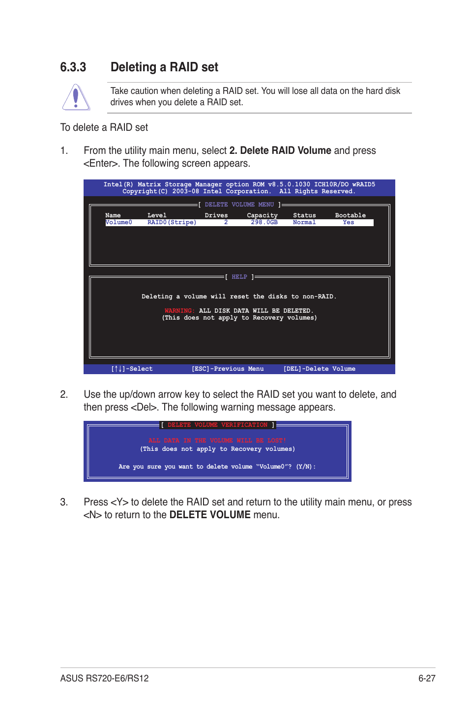 3 deleting a raid set, Deleting a raid set -27 | Asus RS720-E6/RS12 User Manual | Page 125 / 156