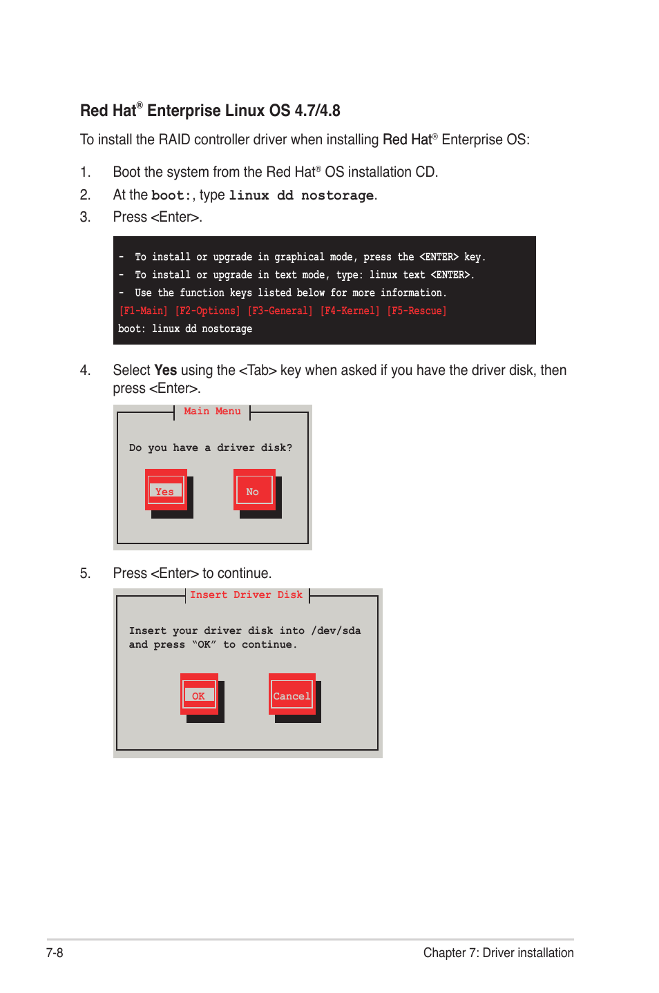Red hat, Enterprise linux os 4.7/4.8 | Asus RS720-E6/RS12 User Manual | Page 138 / 156