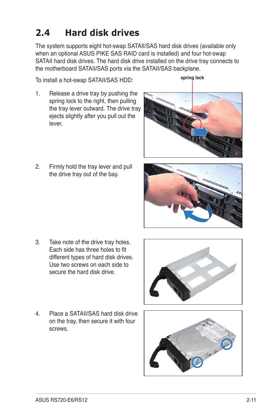 4 hard disk drives, Hard disk drives -11 | Asus RS720-E6/RS12 User Manual | Page 29 / 156