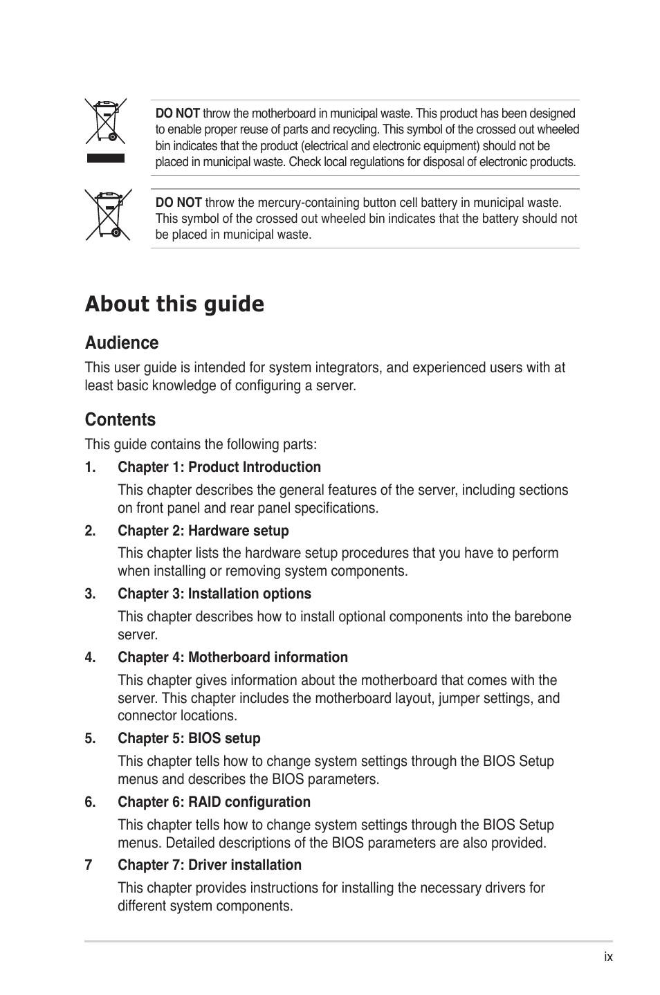 Asus RS720-E6/RS12 User Manual | Page 9 / 156