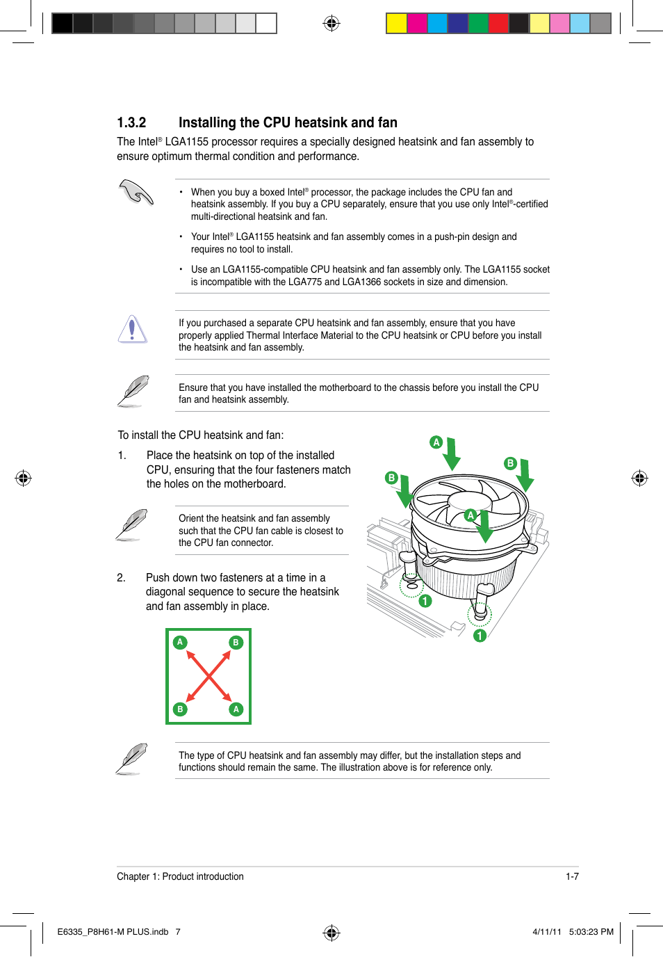 2 installing the cpu heatsink and fan, Installing the cpu heatsink and fan -7 | Asus P8H61-M PLUS User Manual | Page 17 / 60