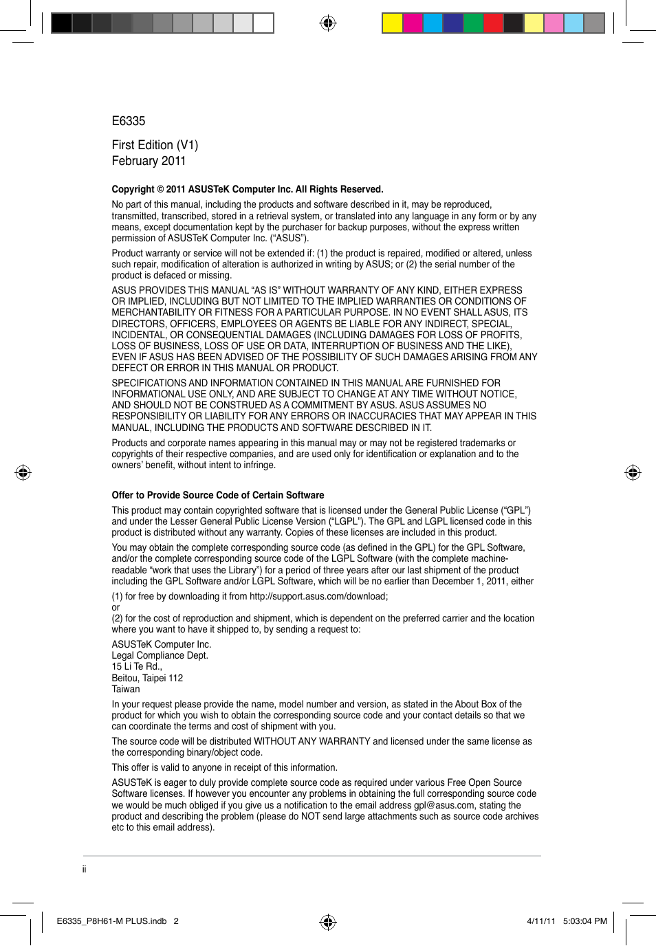 Asus P8H61-M PLUS User Manual | Page 2 / 60