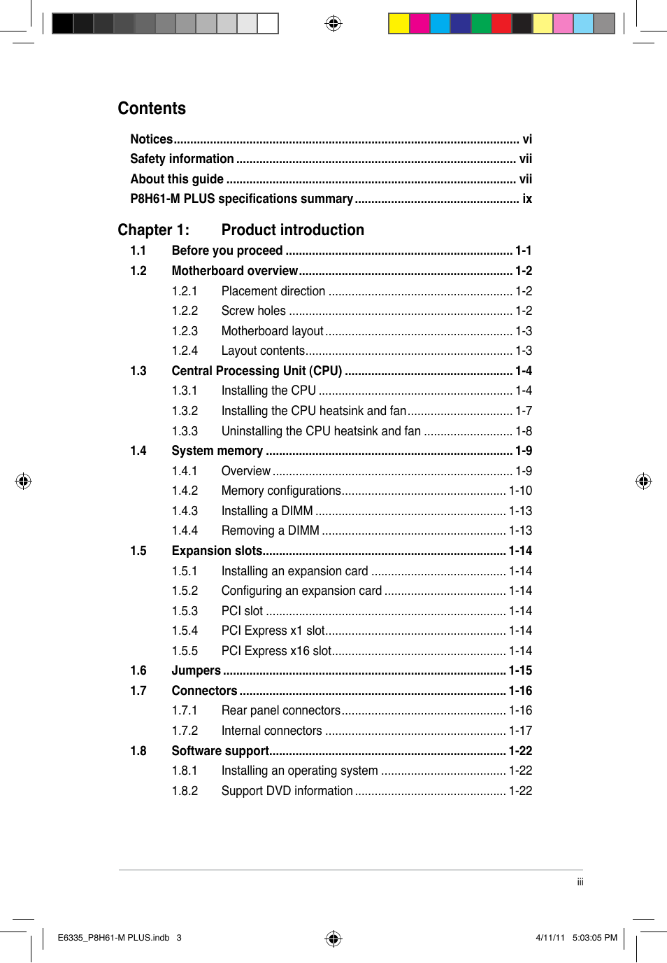 Asus P8H61-M PLUS User Manual | Page 3 / 60