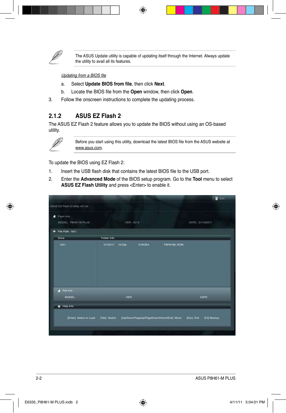2 asus ez flash 2, Asus ez flash 2 -2 | Asus P8H61-M PLUS User Manual | Page 34 / 60