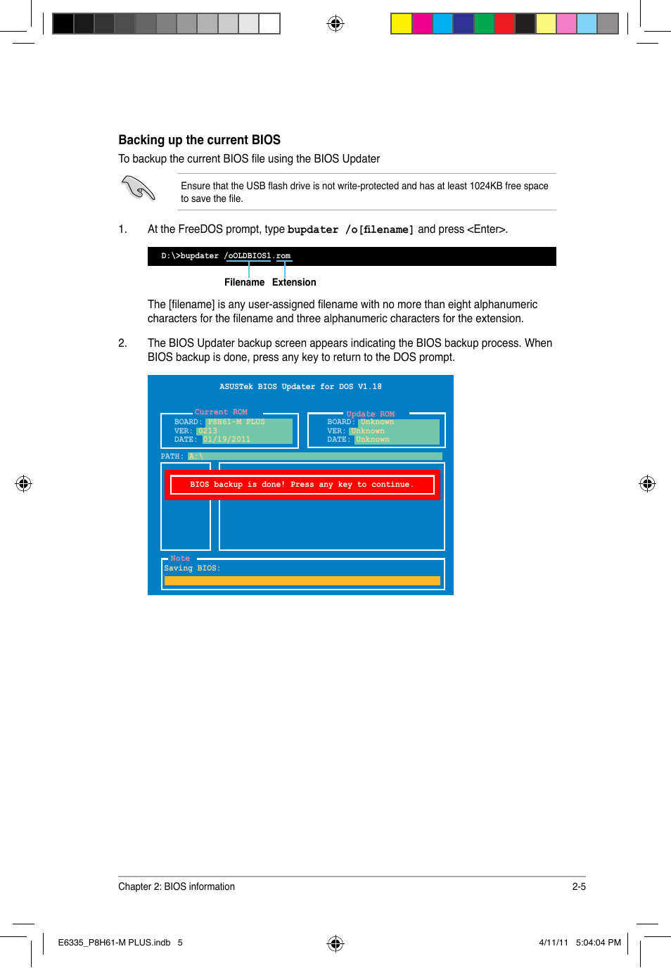 Backing up the current bios | Asus P8H61-M PLUS User Manual | Page 37 / 60