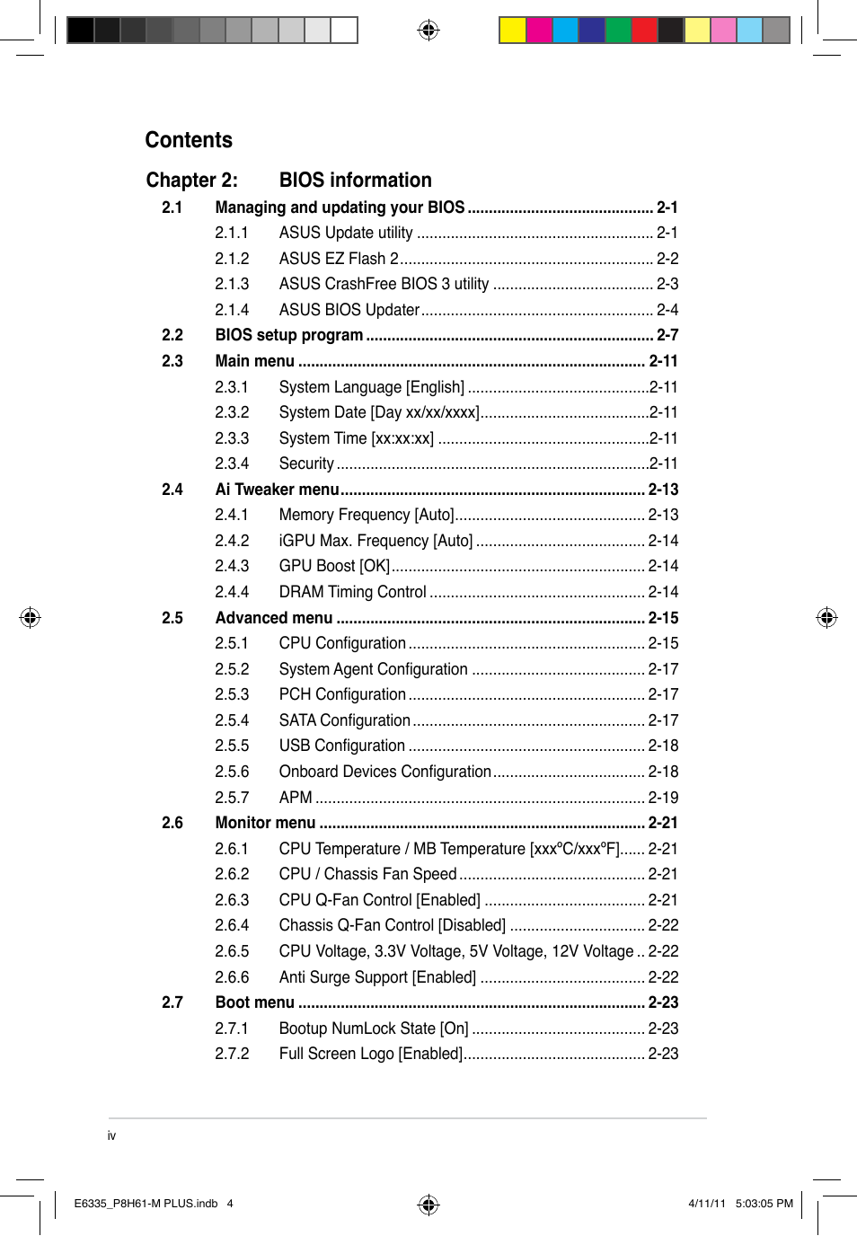 Asus P8H61-M PLUS User Manual | Page 4 / 60