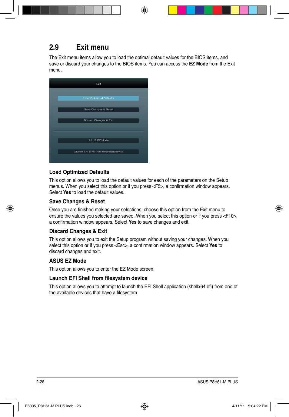 9 exit menu, Exit menu -26 | Asus P8H61-M PLUS User Manual | Page 58 / 60