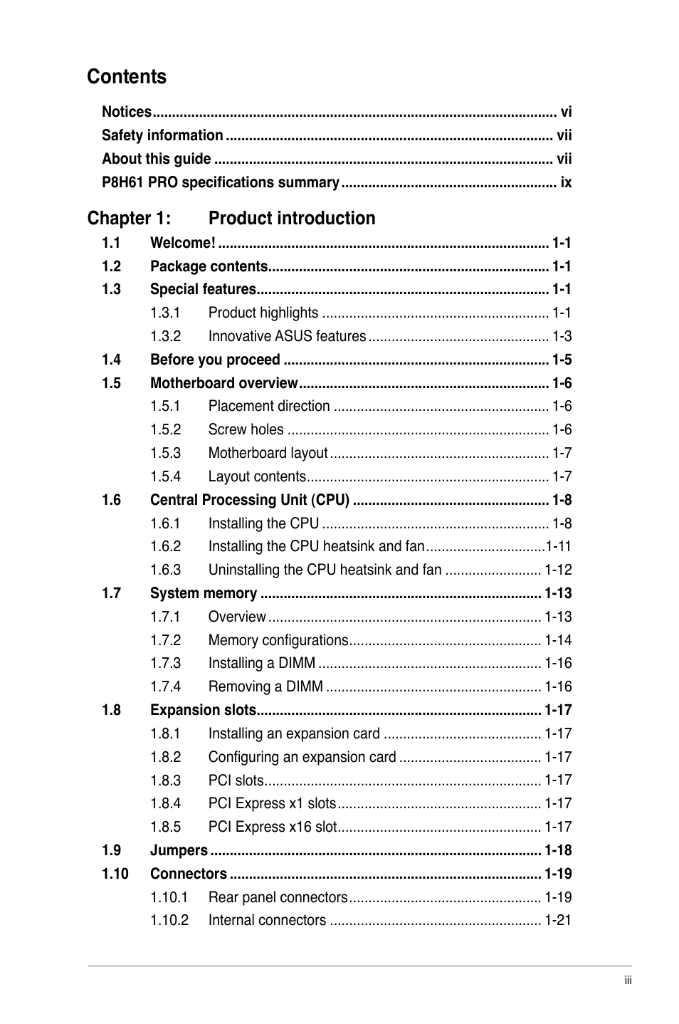 Asus P8H61 PRO User Manual | Page 3 / 74