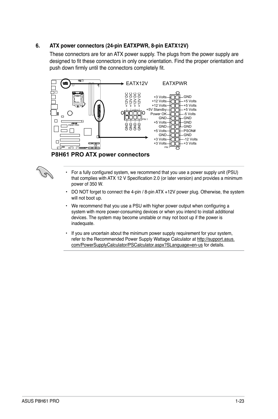 P8h61 pro atx power connectors | Asus P8H61 PRO User Manual | Page 35 / 74