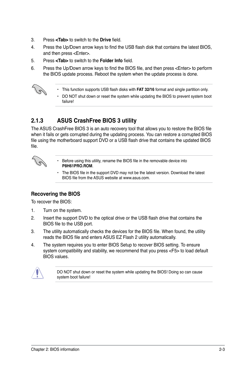 3 asus crashfree bios 3 utility, Asus crashfree bios 3 utility -3 | Asus P8H61 PRO User Manual | Page 45 / 74