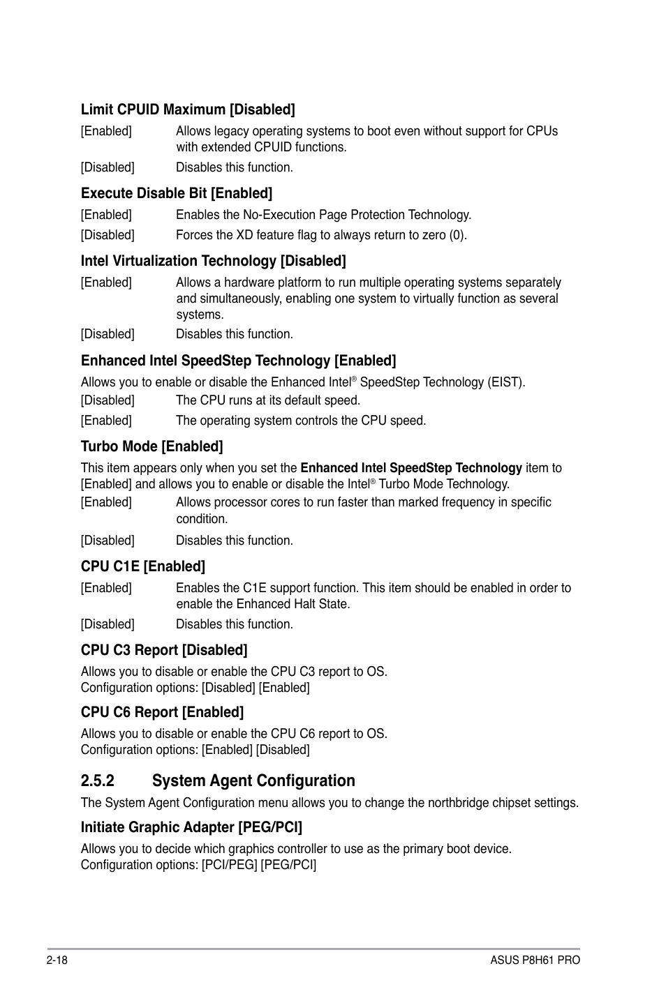 2 system agent configuration, System agent configuration -18 | Asus P8H61 PRO User Manual | Page 60 / 74