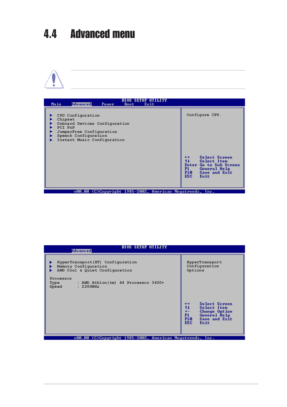 4 advanced menu, 1 cpu configuration | Asus A8V Deluxe User Manual | Page 81 / 144