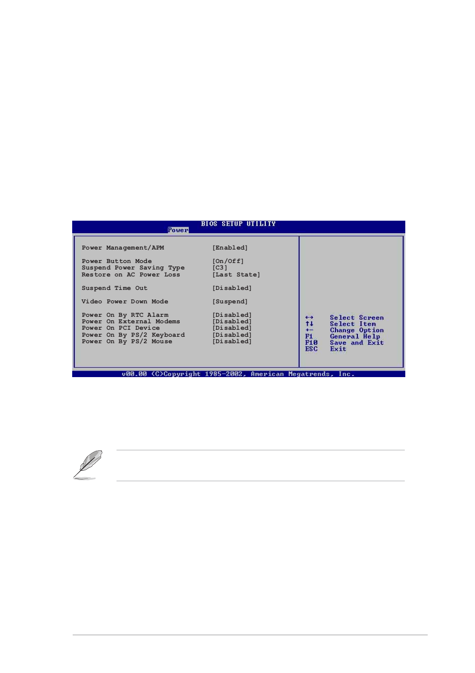 3 acpi 2.0 support [no, 4 acpi apic support [enabled, 5 apm configuration | Power management/apm [enabled, Power button mode [on/off, Suspend power saving type [c3, Asus a8v deluxe motherboard 4-31 | Asus A8V Deluxe User Manual | Page 97 / 144