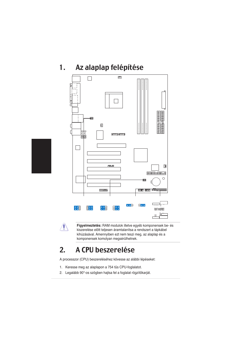 A cpu beszerelése, Az alaplap felépítése, Magyar | Asus k8n, Pci1, Pci2 pci3 pci4 pci5 | Asus K8N User Manual | Page 26 / 38
