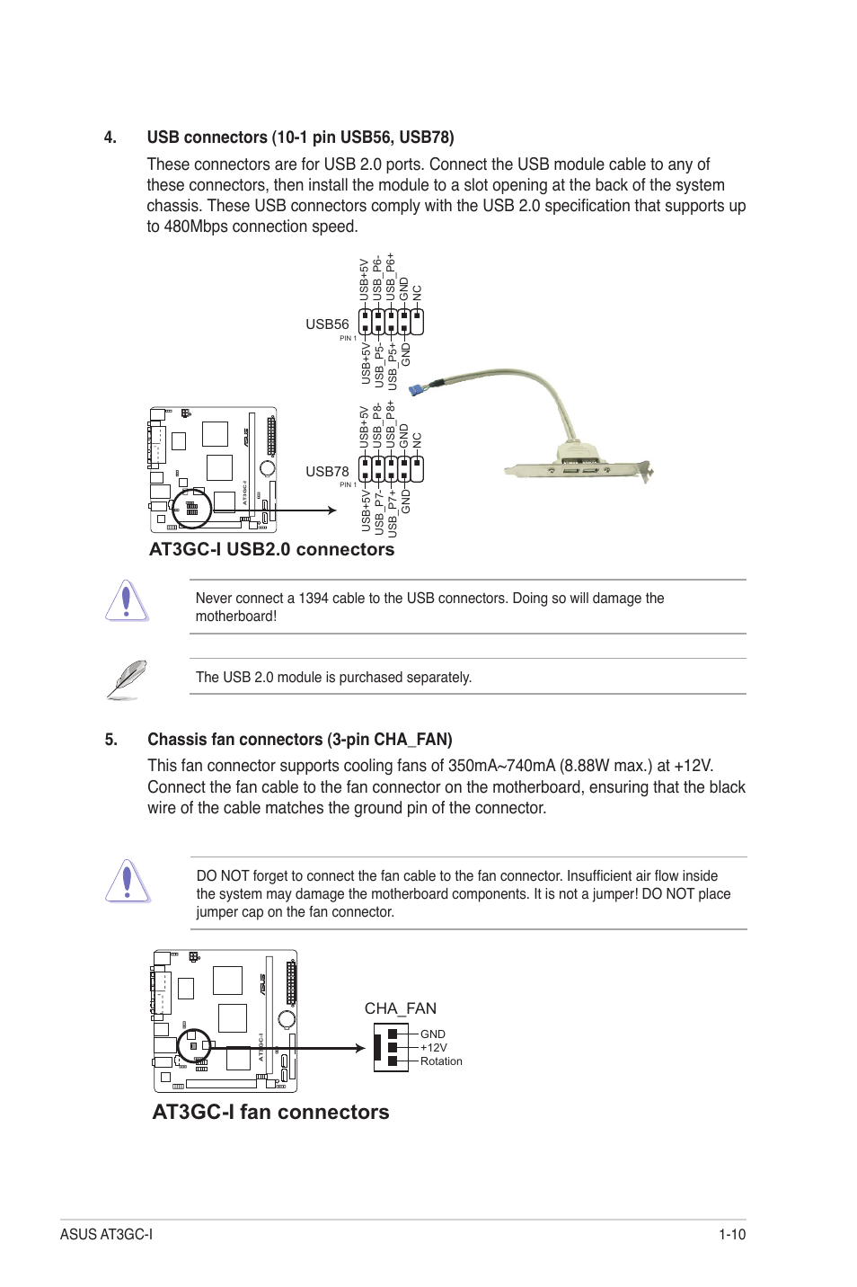 At3gc-i fan connectors, At3gc-i usb2.0 connectors, Cha_fan | Asus AT3GC-I User Manual | Page 19 / 38