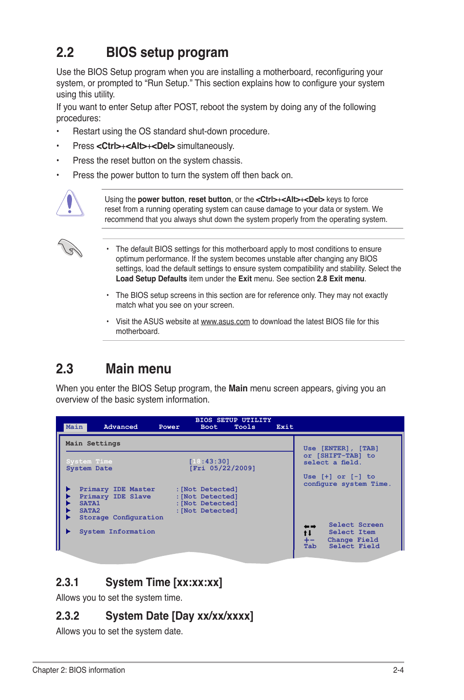 2 bios setup program, 3 main menu, 1 system time [xx:xx:xx | Asus AT3GC-I User Manual | Page 27 / 38