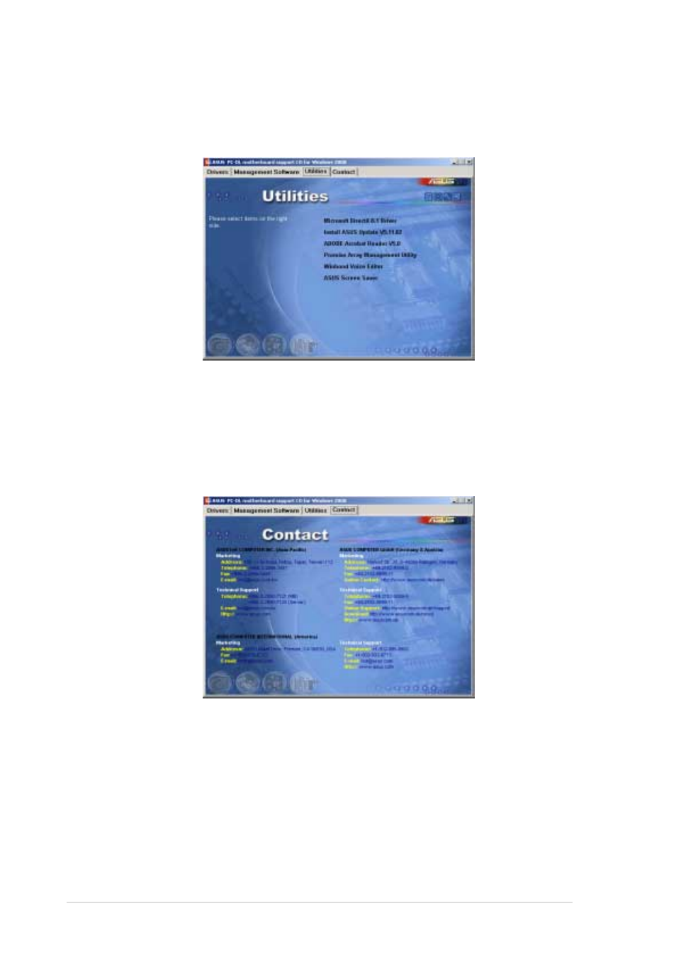 3 utilities, 4 contact | Asus AP1720-E1 User Manual | Page 104 / 124