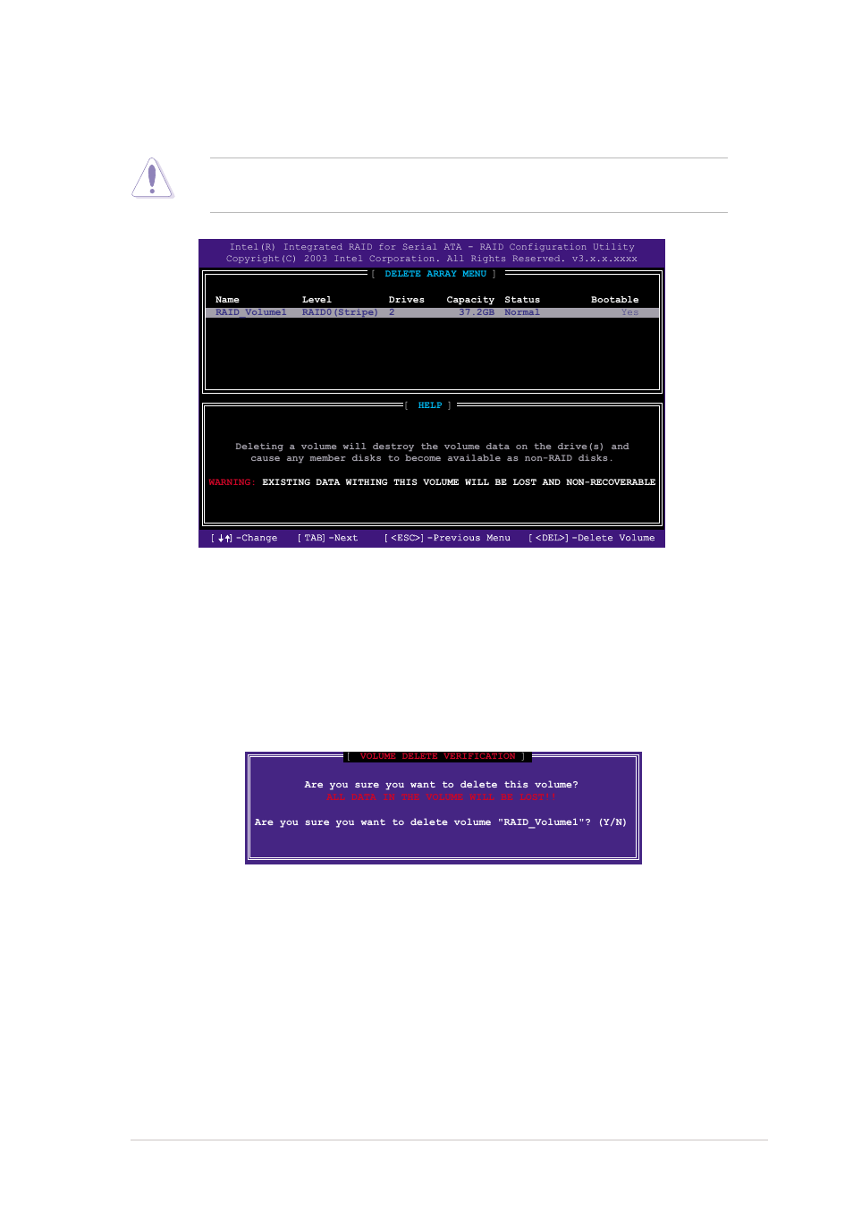 5 deleting a raid volume, Asus pc-dl deluxe motherboard 5-21 | Asus AP1720-E1 User Manual | Page 123 / 124