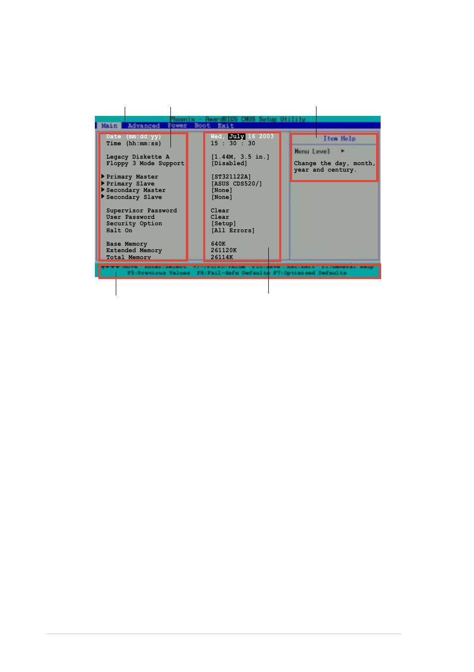 2 menu bar, 1 bios menu screen, 4 chapter 4: bios setup | Asus AP1720-E1 User Manual | Page 72 / 124