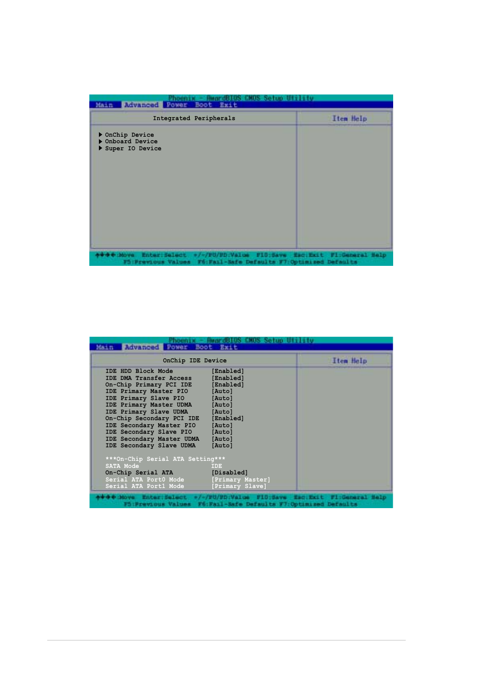 2 integrated peripherals, Onchip ide device, Ide hdd block mode [enabled | 14 chapter 4: bios setup | Asus AP1720-E1 User Manual | Page 82 / 124