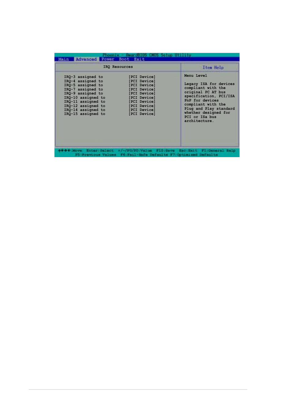 Irq resources, Irq-xx assigned to [pci device, 22 chapter 4: bios setup | Asus AP1720-E1 User Manual | Page 90 / 124