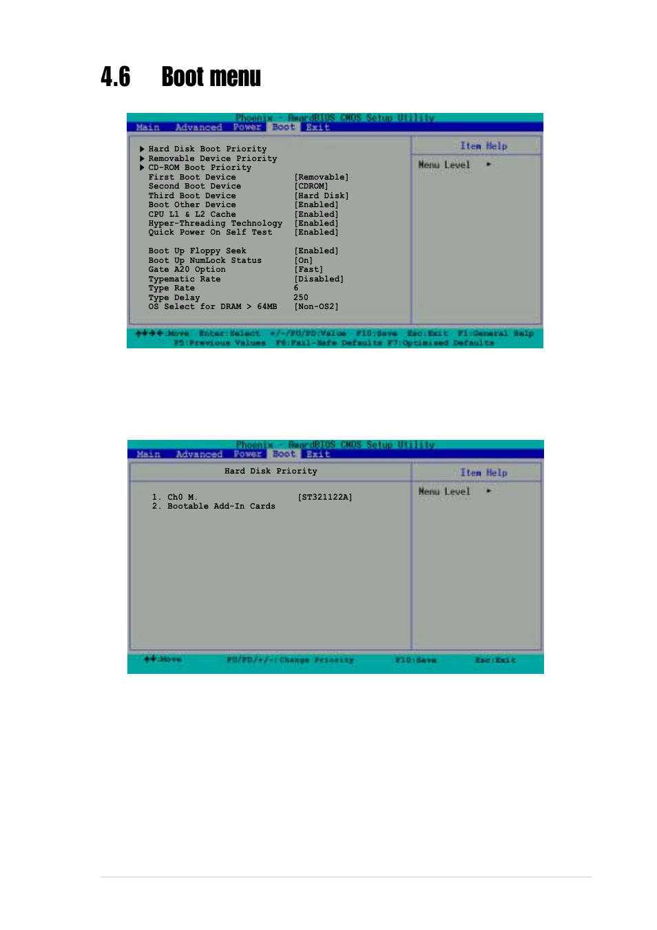 6 boot menu, 1 hard disk boot priority, Asus pc-dl deluxe motherboard 4-27 | Asus AP1720-E1 User Manual | Page 95 / 124