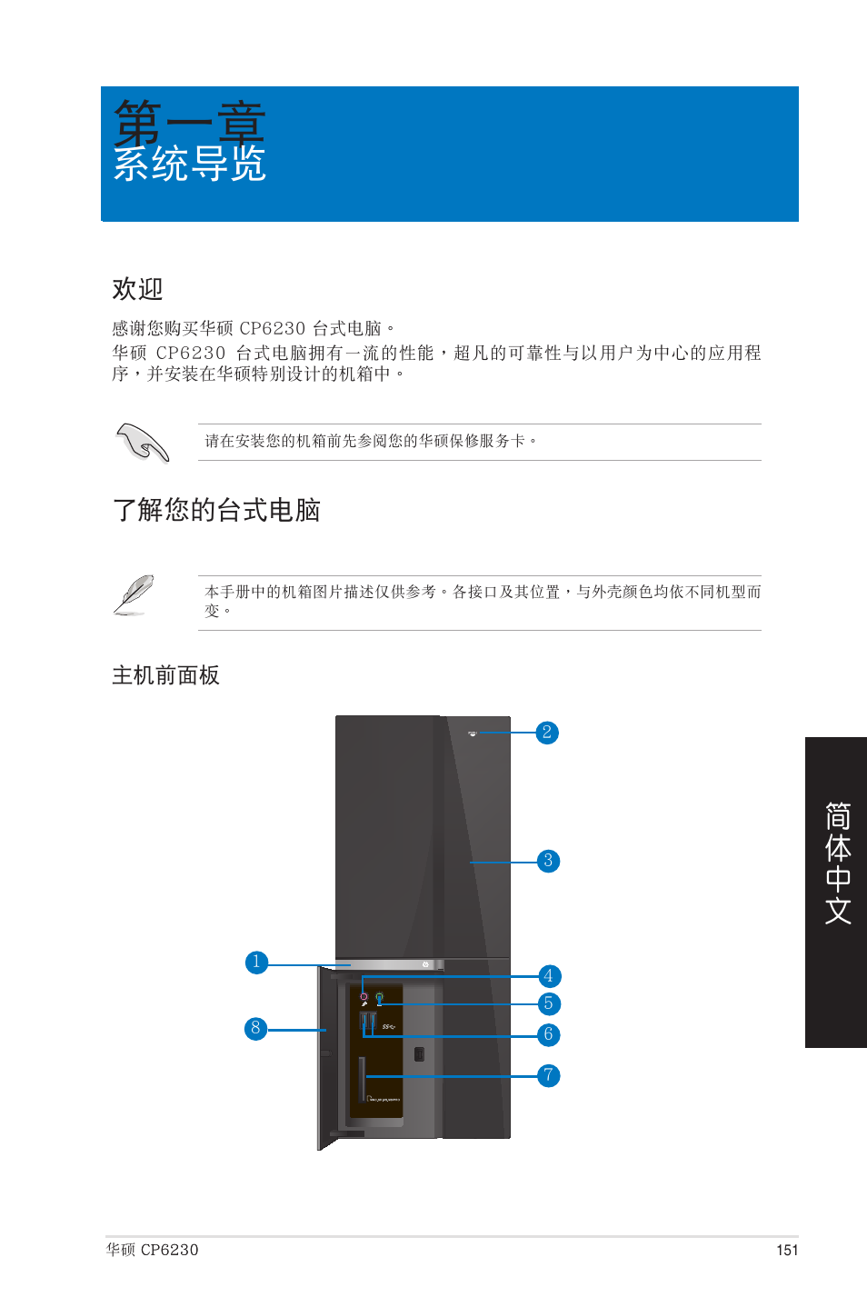 系統導覽, 了解您的台式電腦, 第一章：系統導覽 | 歡迎 了解您的台式電腦 | Asus CP6230 User Manual | Page 151 / 208