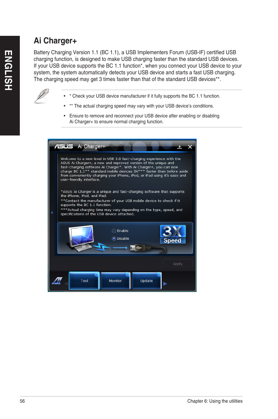 Ai charger, En g lis h en g li sh en g lis h en g li sh | Asus CP6230 User Manual | Page 56 / 208