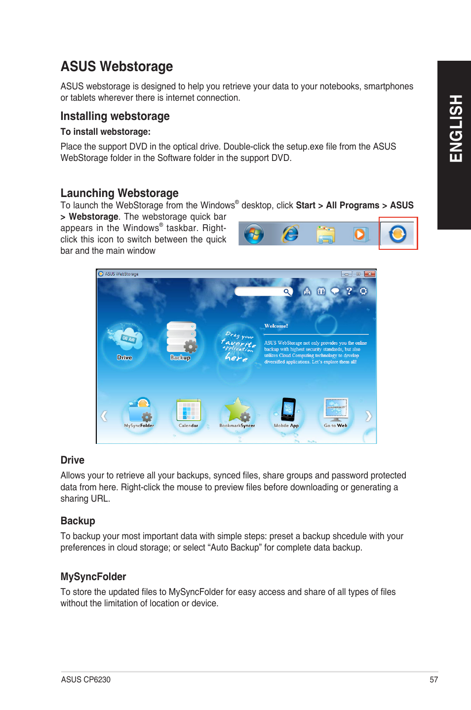 Asus webstorage, En g lis h en g li sh | Asus CP6230 User Manual | Page 57 / 208