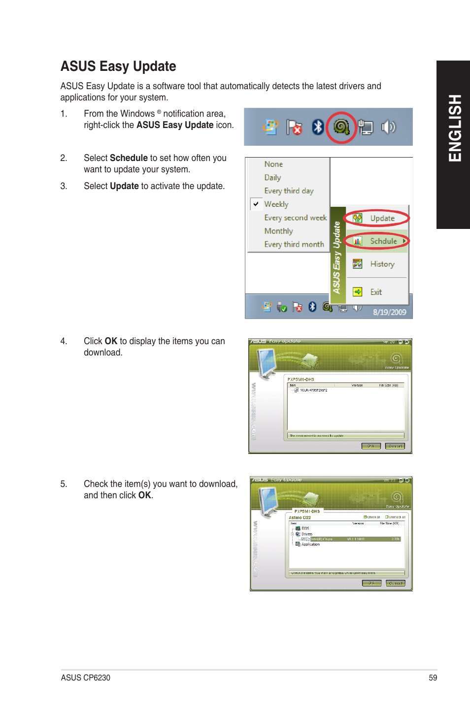 Asus easy update, En g lis h en g li sh | Asus CP6230 User Manual | Page 59 / 208