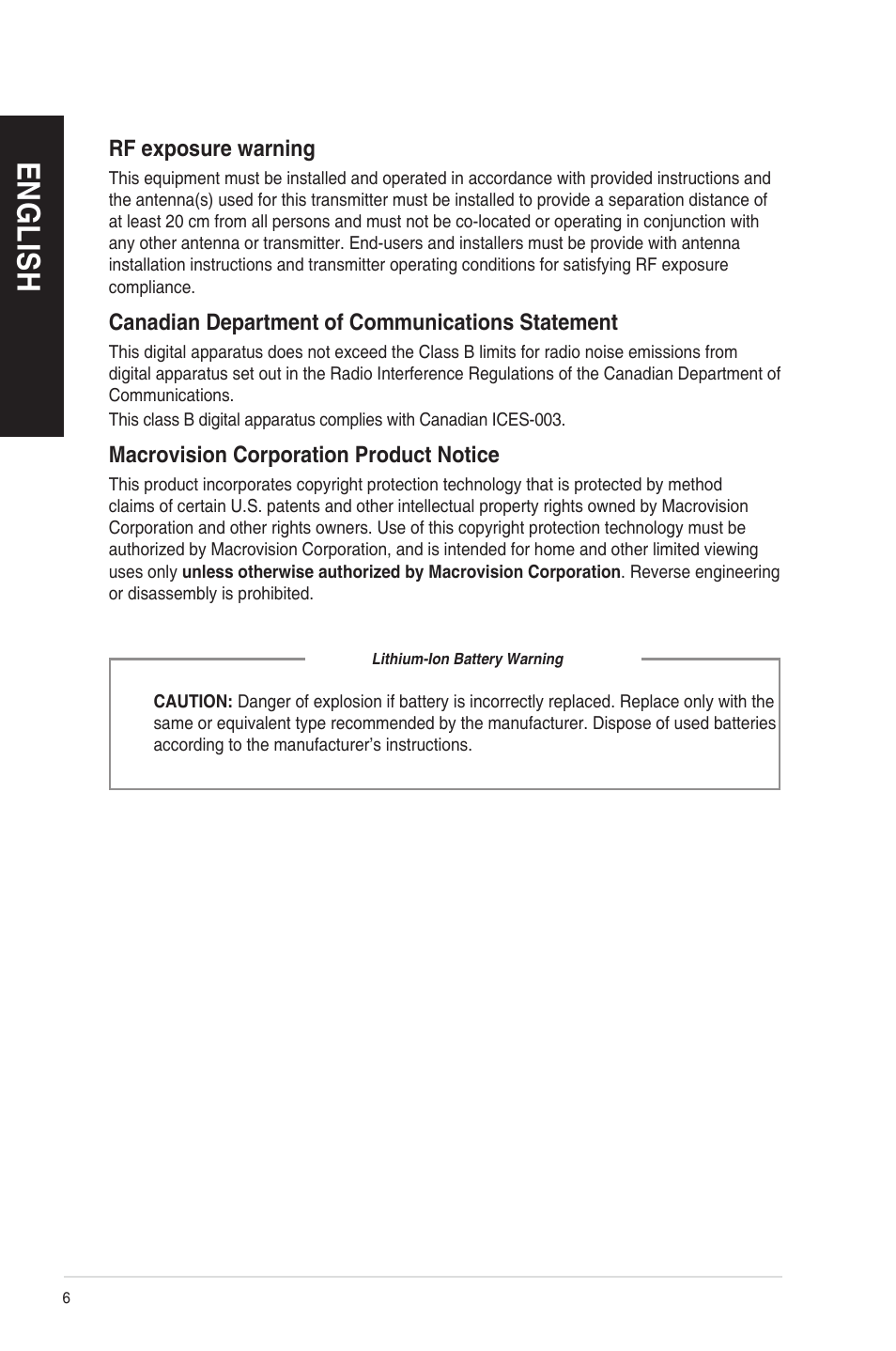 En g lis h en g li sh en g lis h en g li sh | Asus CP6230 User Manual | Page 6 / 208