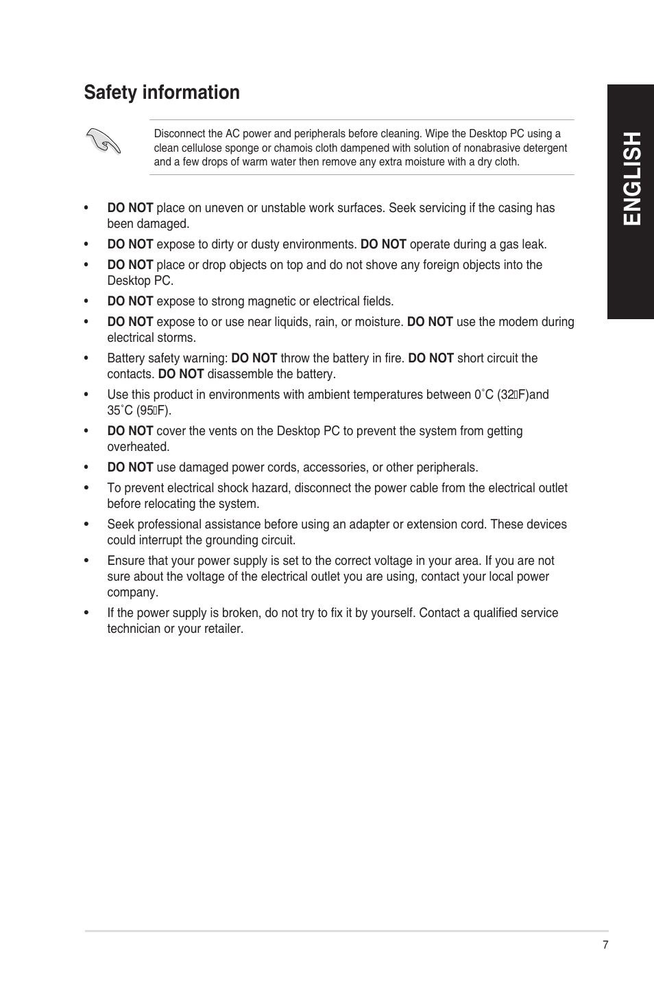 Safety information, En g lis h en g li sh en g lis h en g li sh | Asus CP6230 User Manual | Page 7 / 208