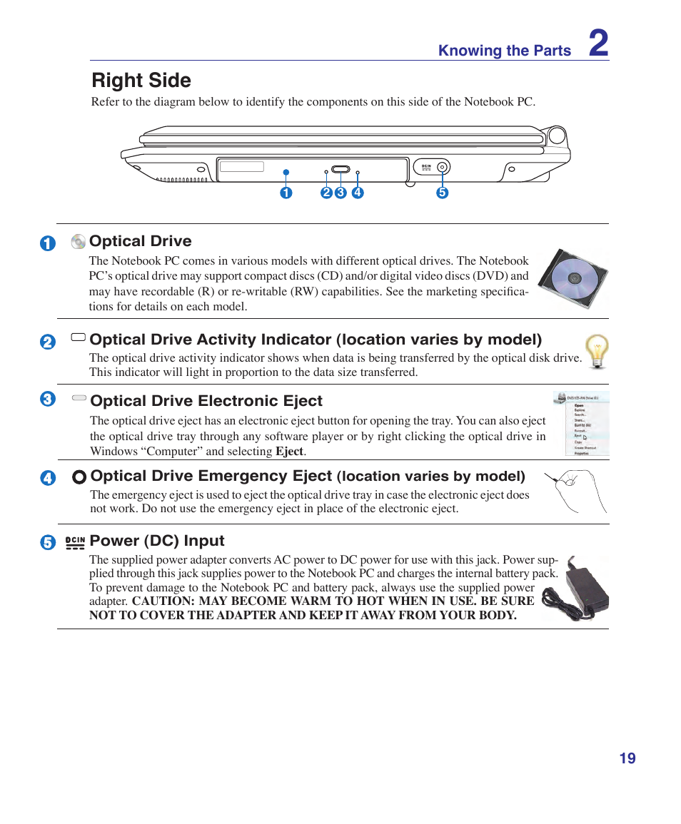 Right side | Asus A7S User Manual | Page 19 / 89