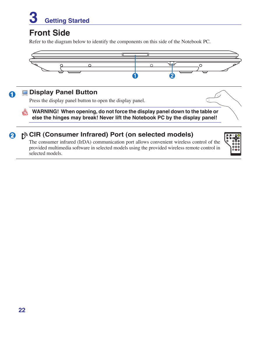 Front side | Asus A7S User Manual | Page 22 / 89