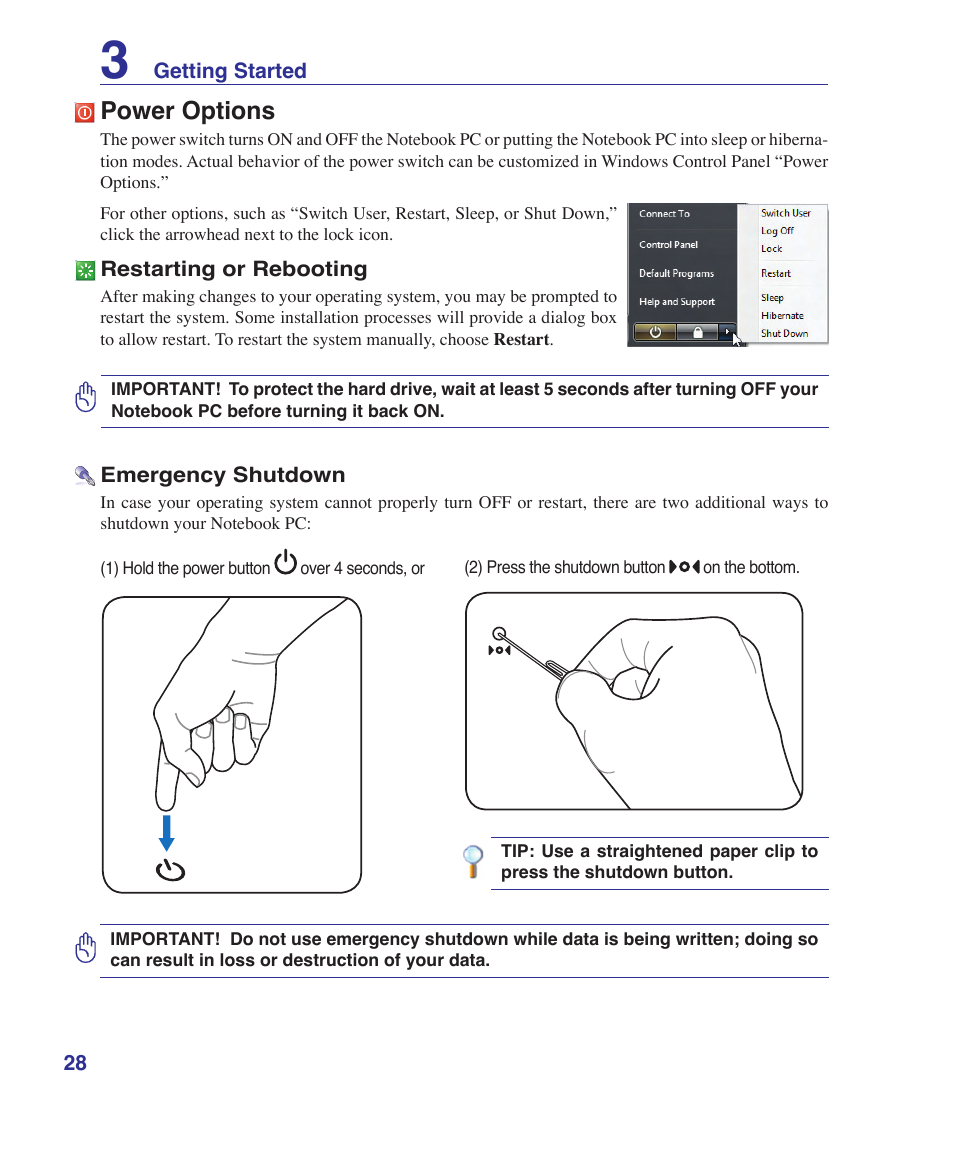 Power options | Asus A7S User Manual | Page 28 / 89