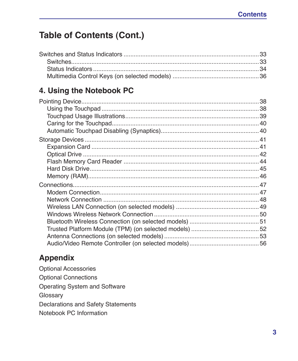 Table of contents (cont.) | Asus A7S User Manual | Page 3 / 89