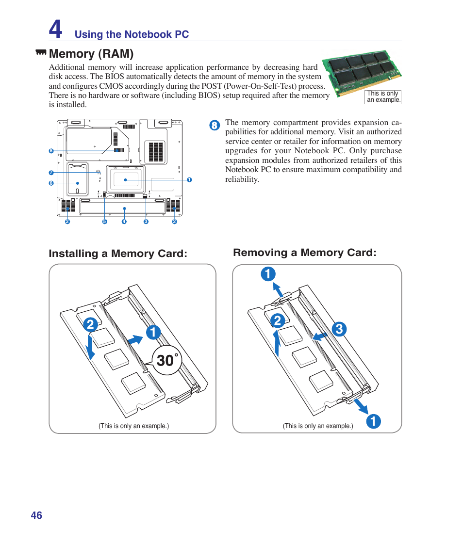 Memory (ram) | Asus A7S User Manual | Page 46 / 89