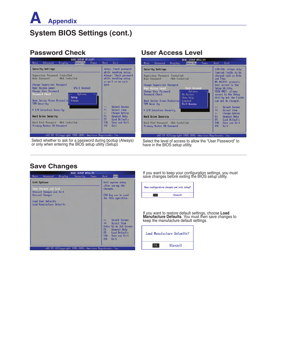 System bios settings (cont.) | Asus A7S User Manual | Page 64 / 89