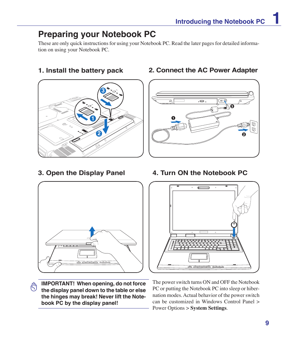 Preparing your notebook pc | Asus A7S User Manual | Page 9 / 89