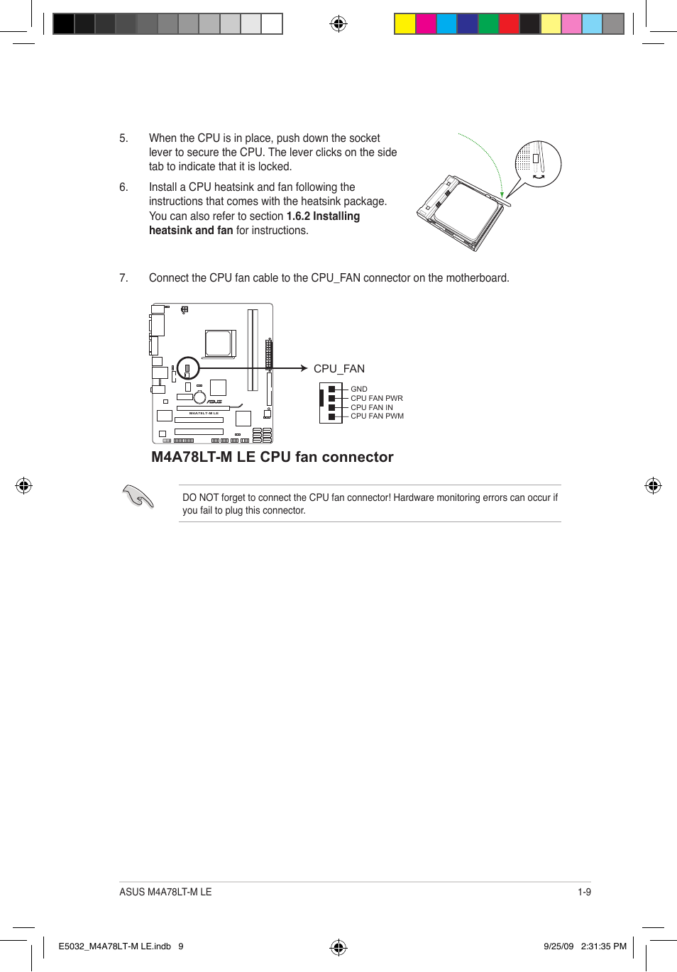 M4a78lt-m le cpu fan connector | Asus M4A78LT-M LE User Manual | Page 19 / 62