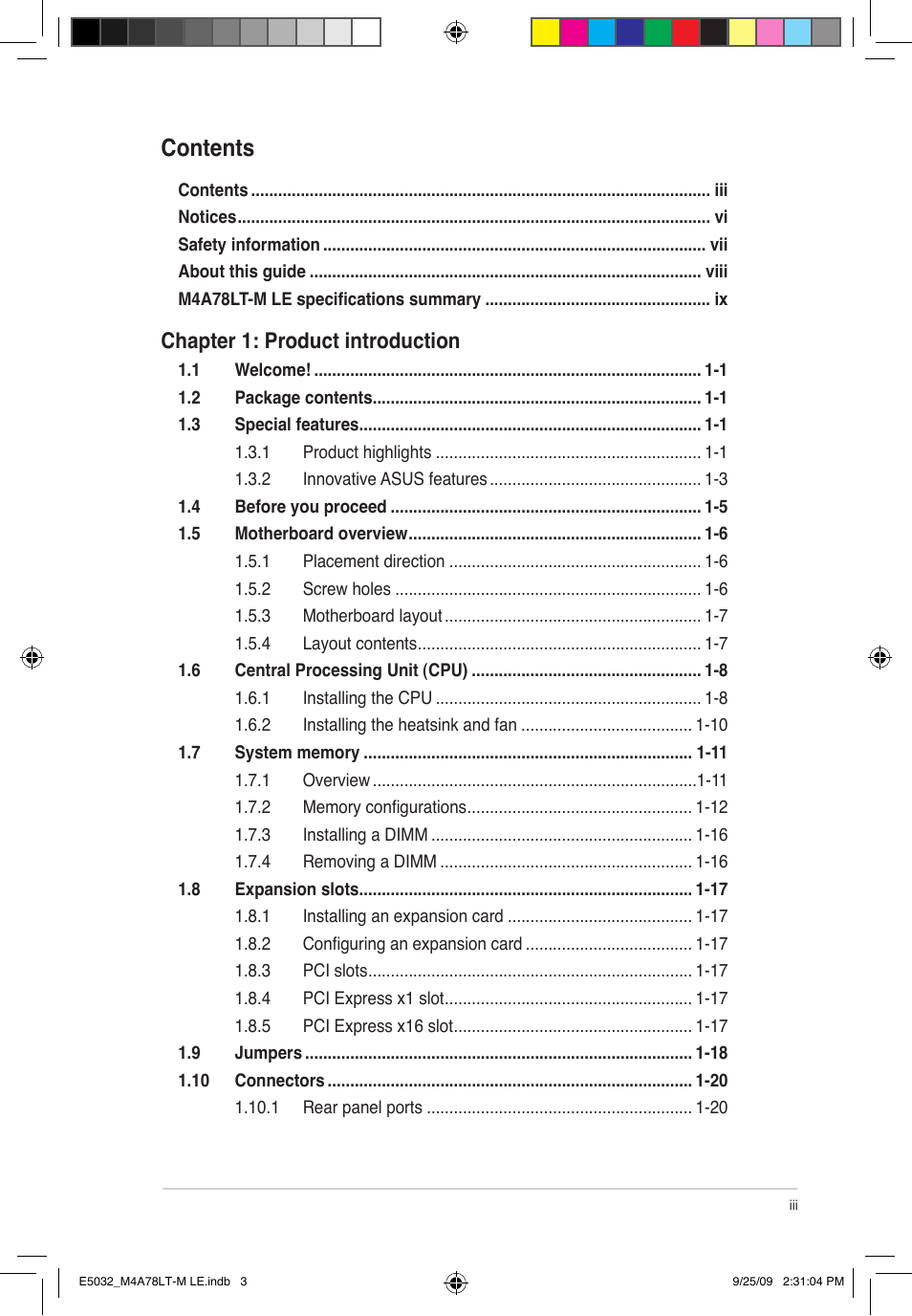 Asus M4A78LT-M LE User Manual | Page 3 / 62