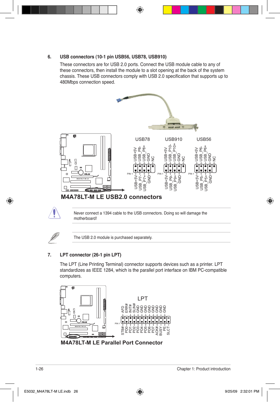 M4a78lt-m le parallel port connector | Asus M4A78LT-M LE User Manual | Page 36 / 62
