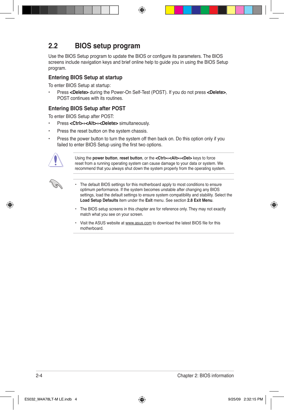 2 bios setup program | Asus M4A78LT-M LE User Manual | Page 44 / 62
