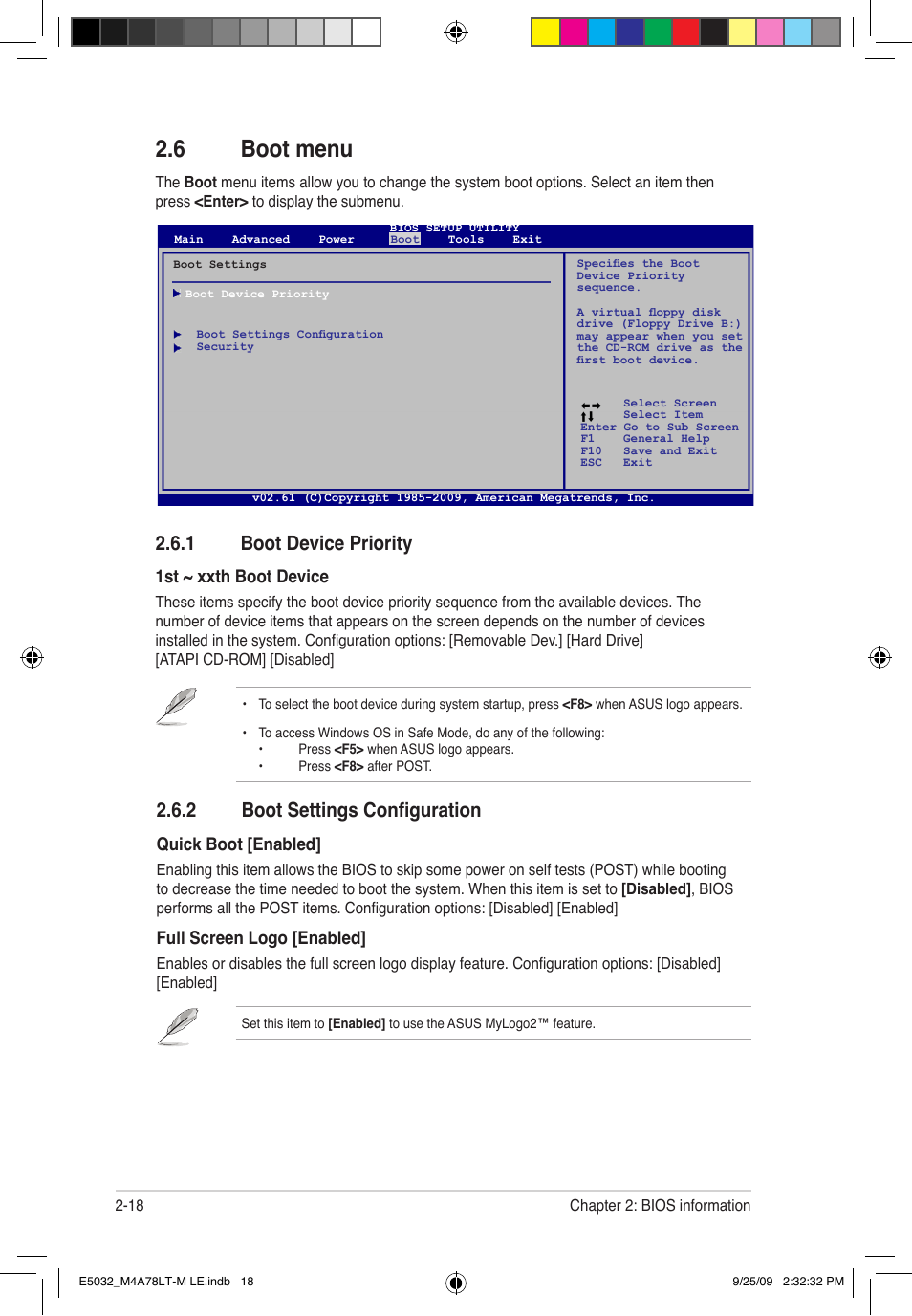 6 boot menu, 1 boot device priority, 2 boot settings configuration | Asus M4A78LT-M LE User Manual | Page 58 / 62