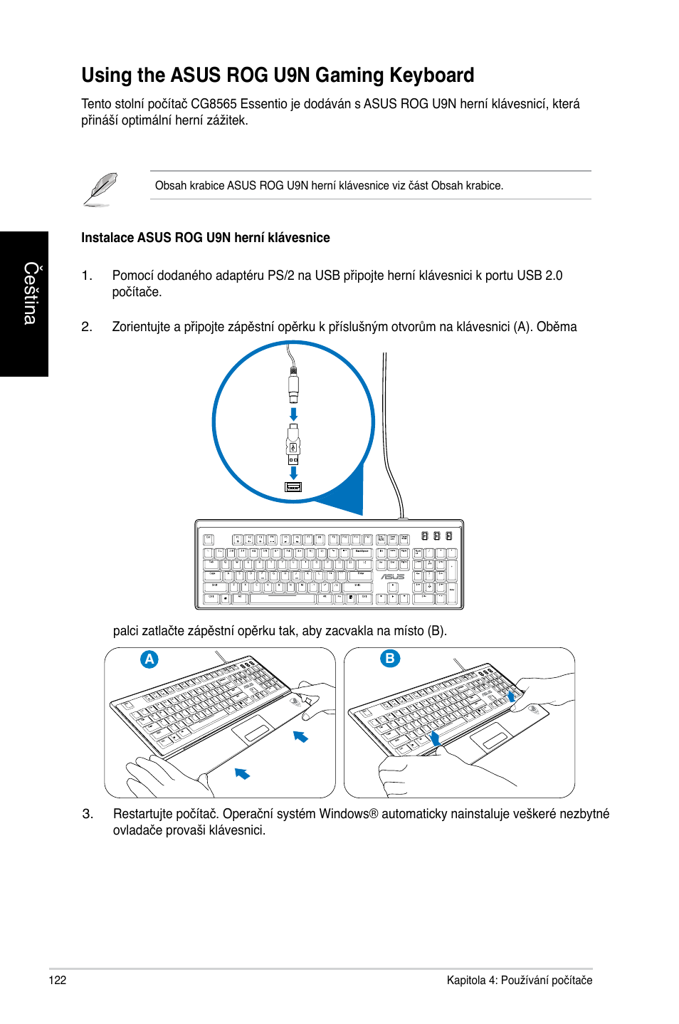 Using the asus rog u9n gaming keyboard, Čeština | Asus CG8565 User Manual | Page 122 / 410