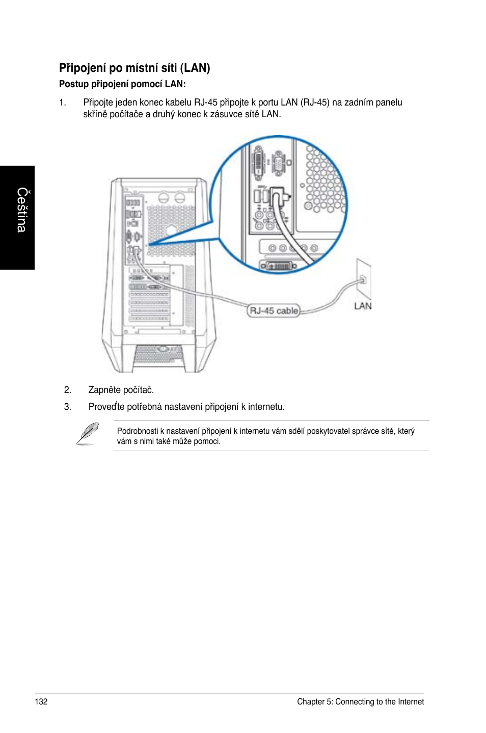 Čeština, Připojení po místní síti �lan | Asus CG8565 User Manual | Page 132 / 410