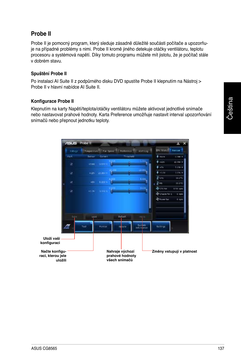 Čeština, Probe ii | Asus CG8565 User Manual | Page 137 / 410