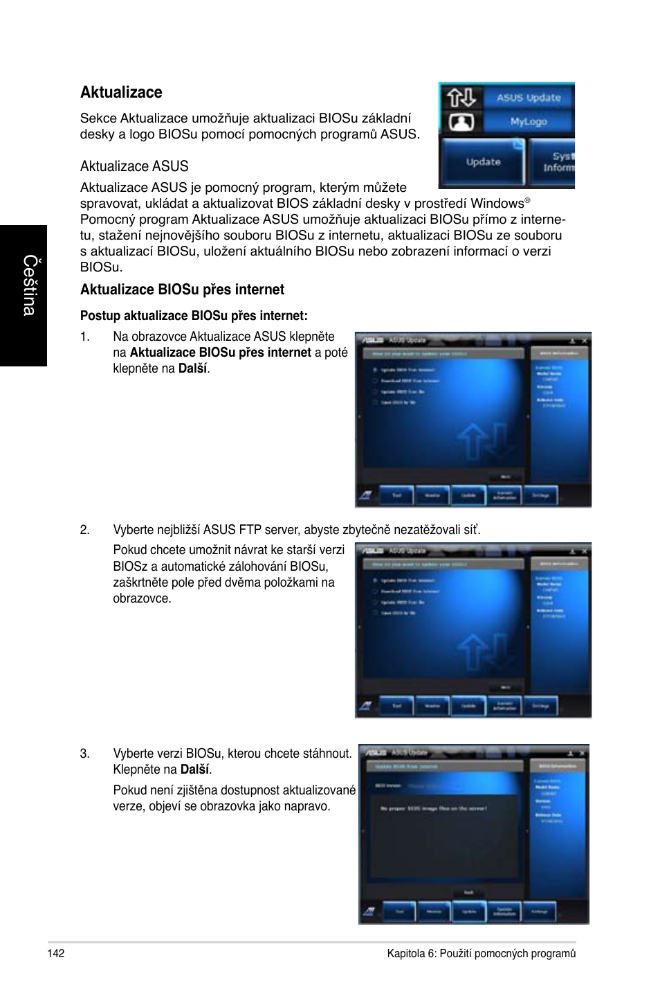 Čeština, Aktualizace | Asus CG8565 User Manual | Page 142 / 410