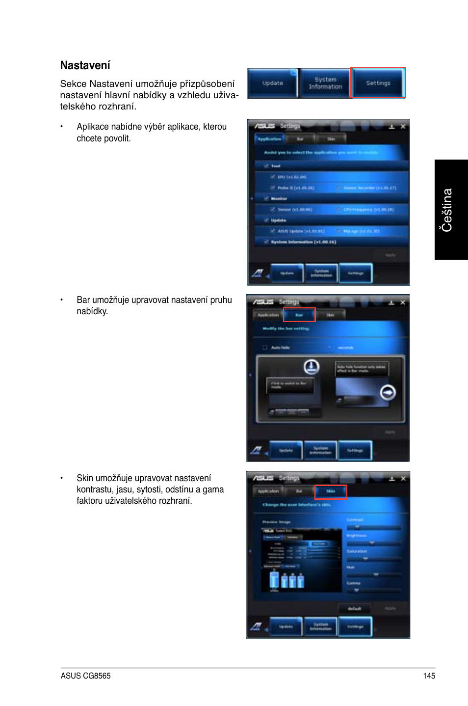 Čeština | Asus CG8565 User Manual | Page 145 / 410