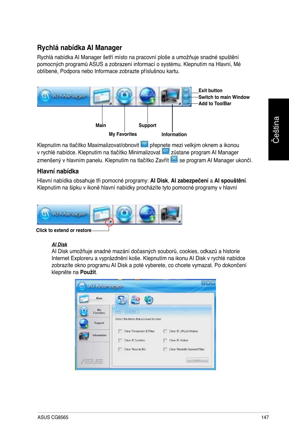 Čeština, Rychlá nabídka ai manager | Asus CG8565 User Manual | Page 147 / 410